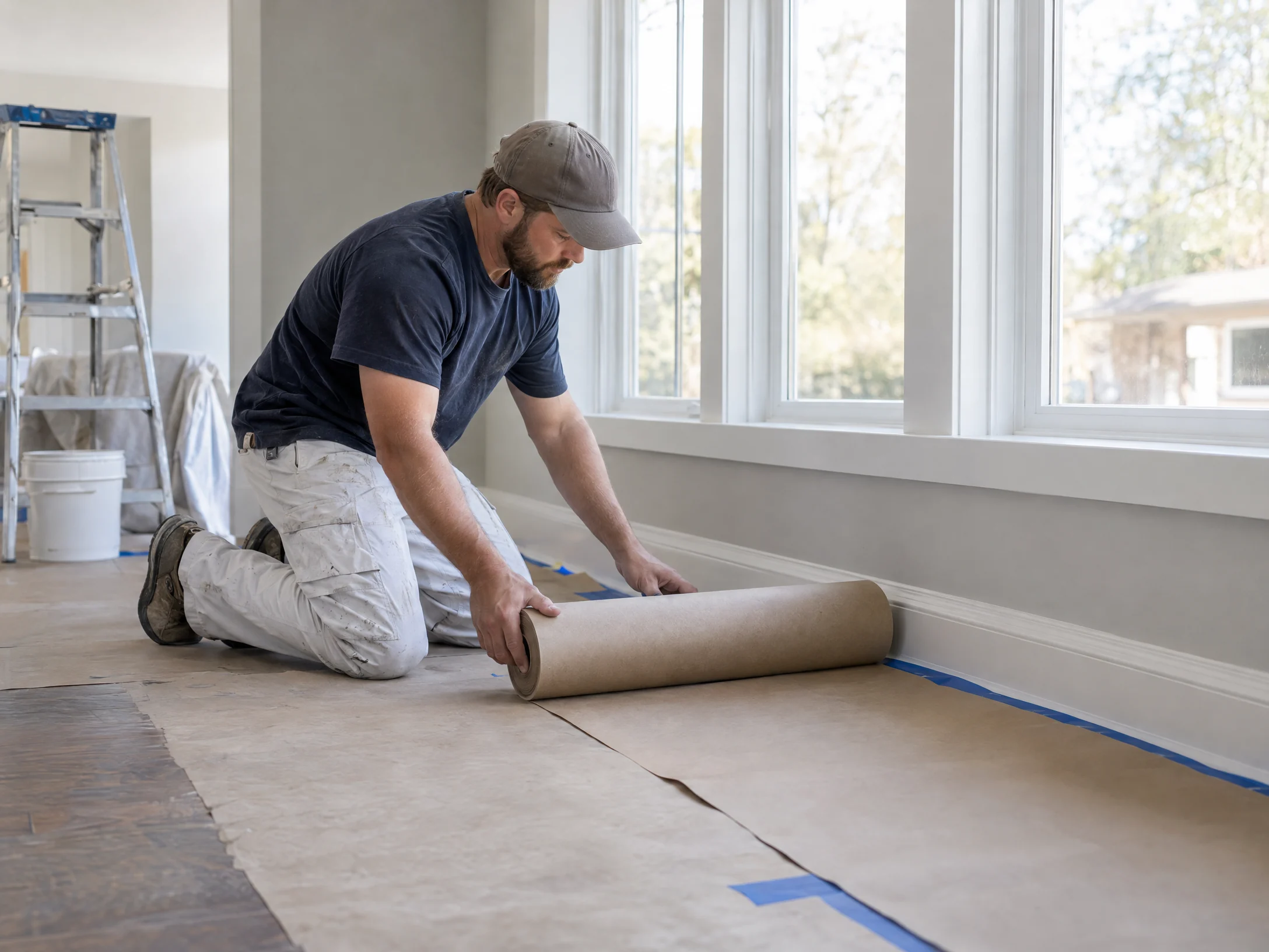 Photorealistic editorial image of people carrying out the plan the work area step